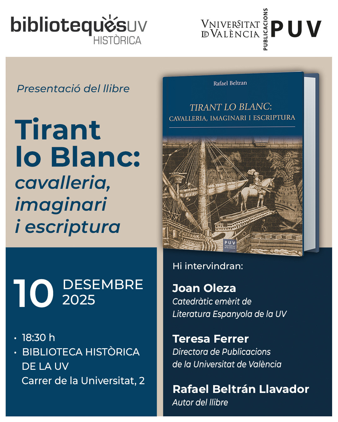 Presentació del llibre "Tirant lo Blanc: cavalleria, imaginari i escriptura" a València