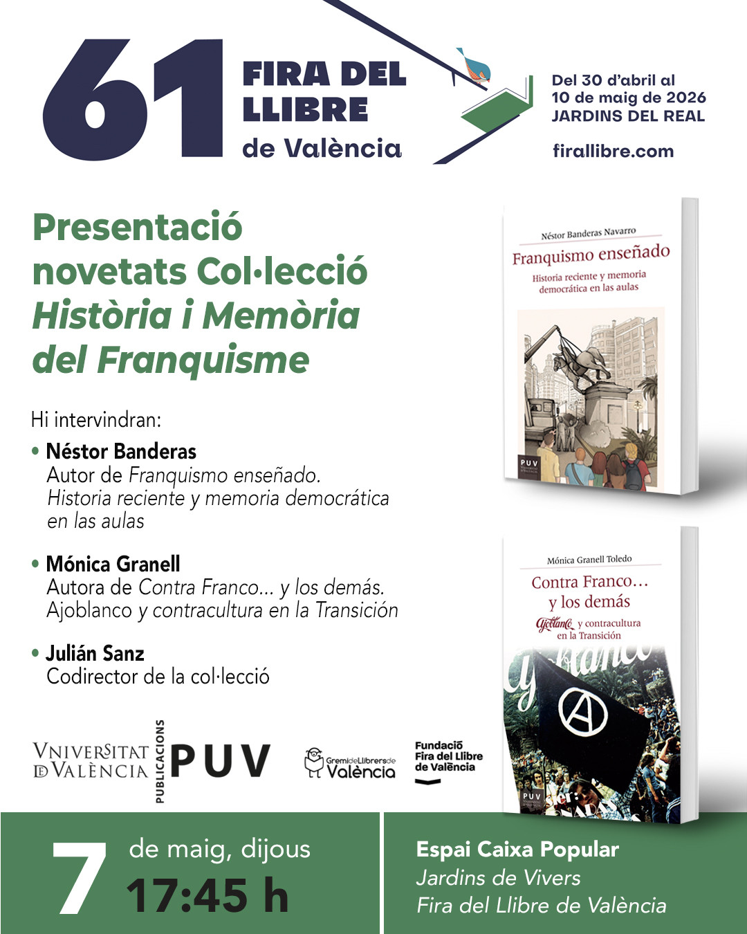 Presentació de novetats de la col·lecció Història i Memòria del Franquisme a la 61a Fira del Llibre de València
